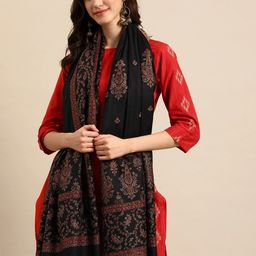 Sangria Black Ethnic Motifs Woven Design Shawl-24