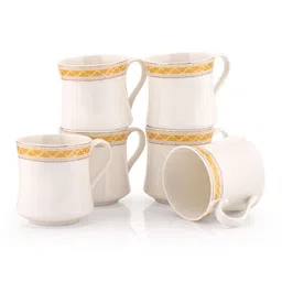 CLAY CRAFT White & Orange Printed 6 Pieces Printed Ceramic Glossy Cups - 180 ML Each image 3