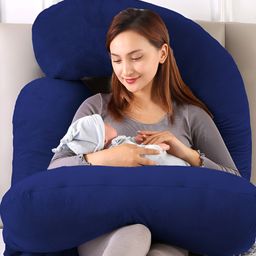 DADDY COOL Navy Blue Fibre Filled Faux Velvet J Shape Ultra Soft Maternity Pillow-3