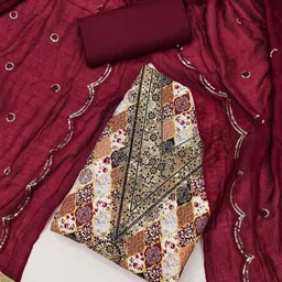 MANVAA Ethnic Motifs Printed Sequinned Unstitched Dress Material image 3