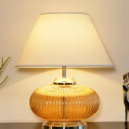 kapoor lampshades Drax White Cotton Shade Night Lamp With Metal & Glass Base-picture-39