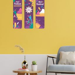 CVANU Purple & Yellow 3 Pieces Holi Festival Printed Wooden Hanging Wall Decor-picture-45