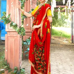 anouk rustic Anouk Red Floral Printed Saree image 4