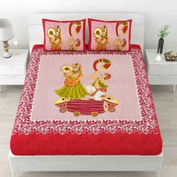 uniqchoice Maroon Traditional 120 TC Cotton Queen Sized Bedsheet with 2 Pillow Cover-picture-23