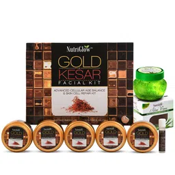 NutriGlow Combo of 2 - Gold Kesar Facial Kit 250g+10ml & Aloe Vera Massage Gel 100g-44