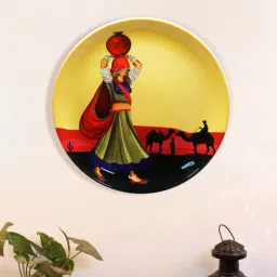 kolorobia Yellow Bone China Rajasthani Nomad Girl Inspired Home Decor Wall Plate 7.5 Inch-picture-9