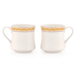 CLAY CRAFT White & Orange Printed 6 Pieces Printed Ceramic Glossy Cups - 180 ML Each image 2