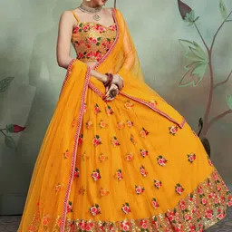 FABPIXEL Embroidered Sequinned Semi-Stitched Lehenga & Unstitched Blouse With Dupatta image 2