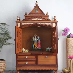 dzyn furnitures Sacred Space Large Floor Rested Pooja Mandir with Door (Teak Gold)-picture-8