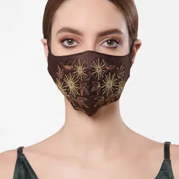Anekaant Women Coffee Brown & Gold-Coloured Embellished 3-Ply Reusable Outdoor Cloth Mask-47