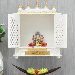 india home wood Gold Sheesham Wood Wall Mounted Mandir With Door-picture-40
