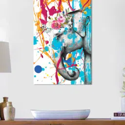 da monica Colorful Elephant Art Multicolour Canvas Teakwood And MDF Framed Wildlife Art Print-picture-35