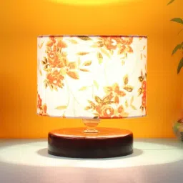 new era White & Orange Print Table Lamp With Wood Brown Base-picture-45