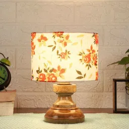 new era Fabricio Multicolour Cotton Fabric Shade Night Lamp With Wood Base-picture-9
