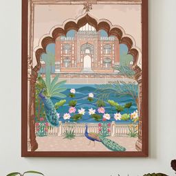 Art Street Brown & Blue Peacock in Mughal Tomb Painting Wall Art-image-10