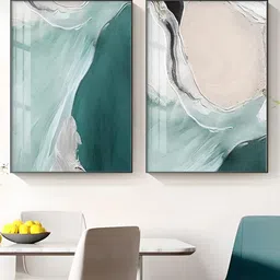 THE HANDMADE FLAIR Green and Blue 2 Pieces Nordic Abstract Jade Beach Ocean Wall Art-image-7