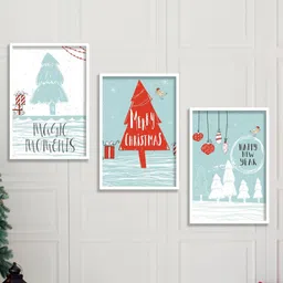 SAF Red & Turquoise Blue 3 Pieces MDF Wooden Paintings Wall Art-picture-8