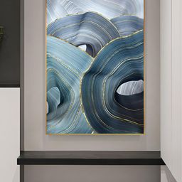 THE HANDMADE FLAIR Grey & Blue Abstract Canvas Painting Wall Art-image-5