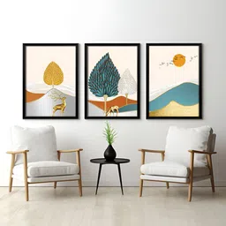 RANDOM White & Yellow 3 Piece Synthetic Wood Floral and Botanical Wall Paintings-image-17