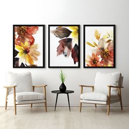 RANDOM White & Yellow 3 Pieces Floral Printed Painting Wall Art-picture-5
