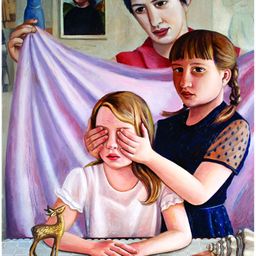Inephos Cream Coloured & Blue Canvas Beautiful Siblings Paintings-image-23