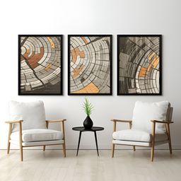 RANDOM Brown 3 Piece Synthetic Wood Floral and Botanical Wall Paintings-image-4