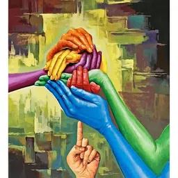 Inephos Brown & Blue Unity In Diversity Printed Canvas Wall Painting-image-48
