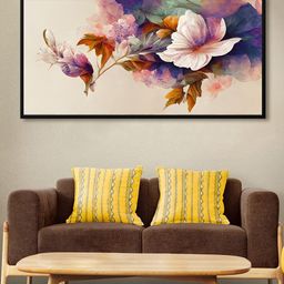 999Store Beige & Brown White Flower With Leaf Wall Painting-26