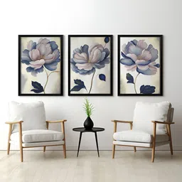 RANDOM Black & Green 3 Piece Synthetic Wood Floral and Botanical Wall Paintings-29