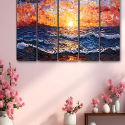 SAF Blue & Red 5 Pieces Abstract Synthetic Wood Wall Paintings-50