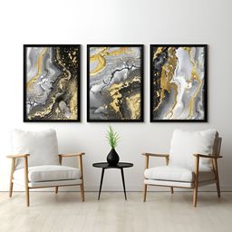 RANDOM Grey & Yellow 3 Piece Synthetic Wood Floral and Botanical Wall Paintings-54