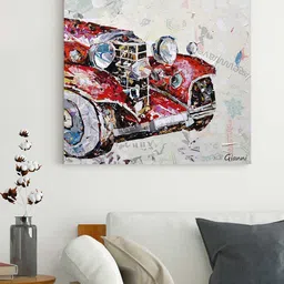 Art Street White & Red Retro Vintage Car Canvas Painting Wall Art-0