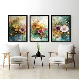 RANDOM White & Green 3 Piece Synthetic Wood Floral and Botanical Wall Paintings-image-42
