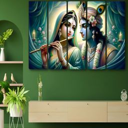 SAF Blue & Cream-Coloured 5 Pieces Radha Krishna Religious Synthetic Wood Wall Paintings-picture-36