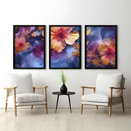 RANDOM Blue & Pink 3 Pieces Floral Printed Painting Wall Art-image-81