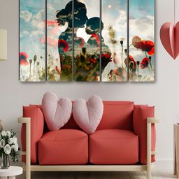 SAF Blue & White 5 Pieces Mother and Son Synthetic Wood Wall Paintings-31