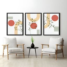 RANDOM Black & Yellow 3 Piece Synthetic Wood Floral and Botanical Wall Paintings-4