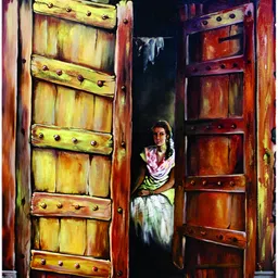 Inephos Brown & Cream Colored Lady In Village Printed Canvas Wall Painting-image-87