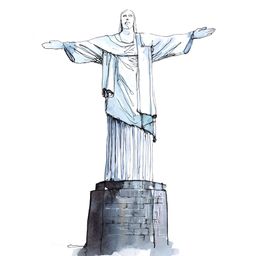 Inephos White & Grey Christ The Redemmer Statue Brazil Illustration Painting Wall Art-image-55