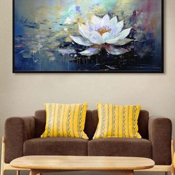 999Store Blue & White Abstract Background & Lotus Flower Modern Art Canvas Wall Painting-image-85