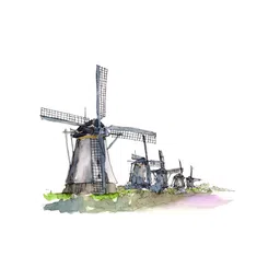 Inephos White & Grey Canvas Windmills Illustration Painting Unframed Wall Art-image-16