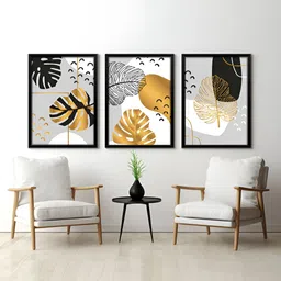 RANDOM Black & Grey 3 Pieces Floral Printed Painting Wall Art-22