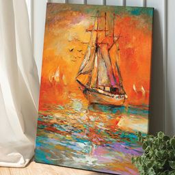 Art Street Red & Green A Vintage Boat In The Lake Canvas Painting Wall Art-image-66