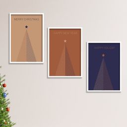 SAF 3 Pieces Blue Christmas & New Year White Rectangular MDF Frame Wall Arts-20