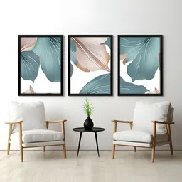 RANDOM White & Green 3 Piece Synthetic Wood Floral and Botanical Wall Paintings-image-43