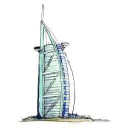 Inephos Blue Burj Al Arab Dubai Illustration Canvas Painting Unframed Wall Art-image-96