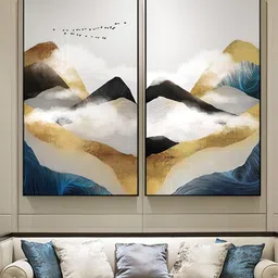 THE HANDMADE FLAIR White 2 Pieces Wooden Mountains In The Clouds Abstract Wall Art-picture-3
