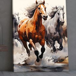 Art Street White & Rust Canvas Painting Running Horses Vastu Wall Art-23