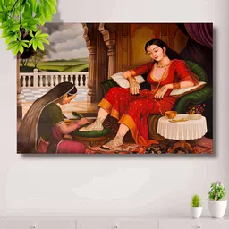 SAF Red & Brown Rajasthani Woman Printed Canvas Wall Art-image-9