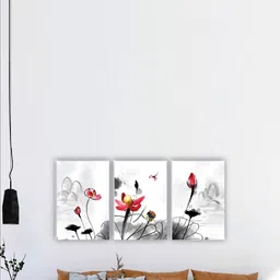SAF White & Grey 3 Pieces Tree & Deer Painting Wall Arts-0
